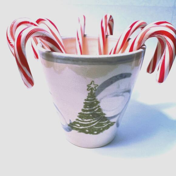 Christmas Trees Pottery Vase with Blue Swirls/Decorative, Vase or Utensil Holder - Picture 7 of 8